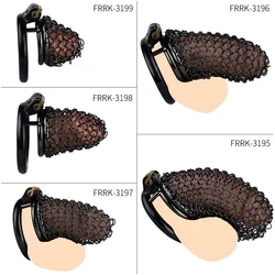 FRRK Black Shield-Maiden Chastity Cage for Male 콕링 пояс верности Mesh Stainless Steel Cock Lock Increase Air Flow Adults Sex Toy