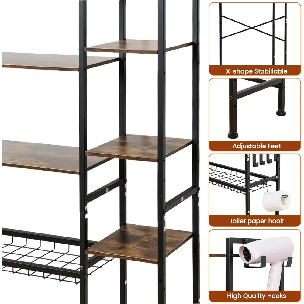 رف تخزين المرحاض من GARPROVM مكون من 8 طبقات مع رف جانبي، وخزانة موفر للمساحة لمنظم الحمام مع أرفف قابلة للتعديل، #6
