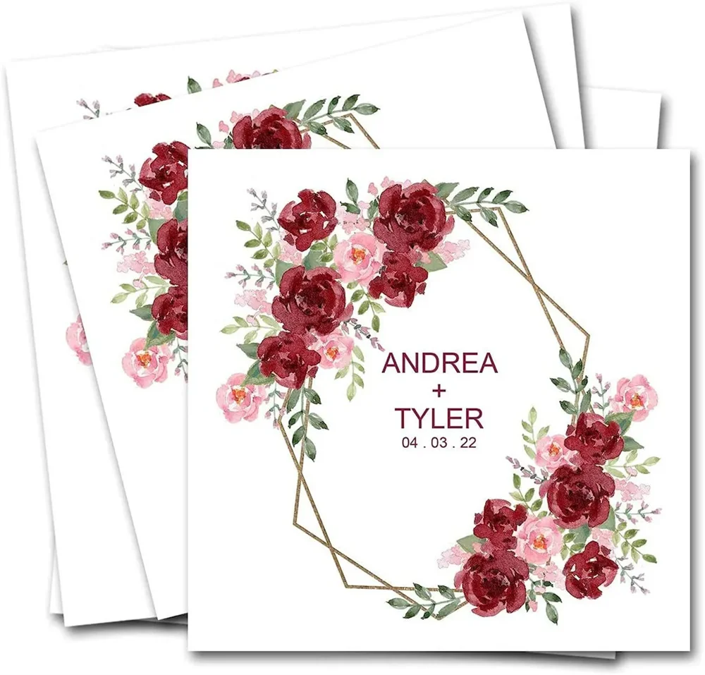 

50PCS Vibrant Floral Personalized Napkins / 100 Custom Printed Beverage or Dinner White Uncoined Napkins / Folded 3 Ply Napkins