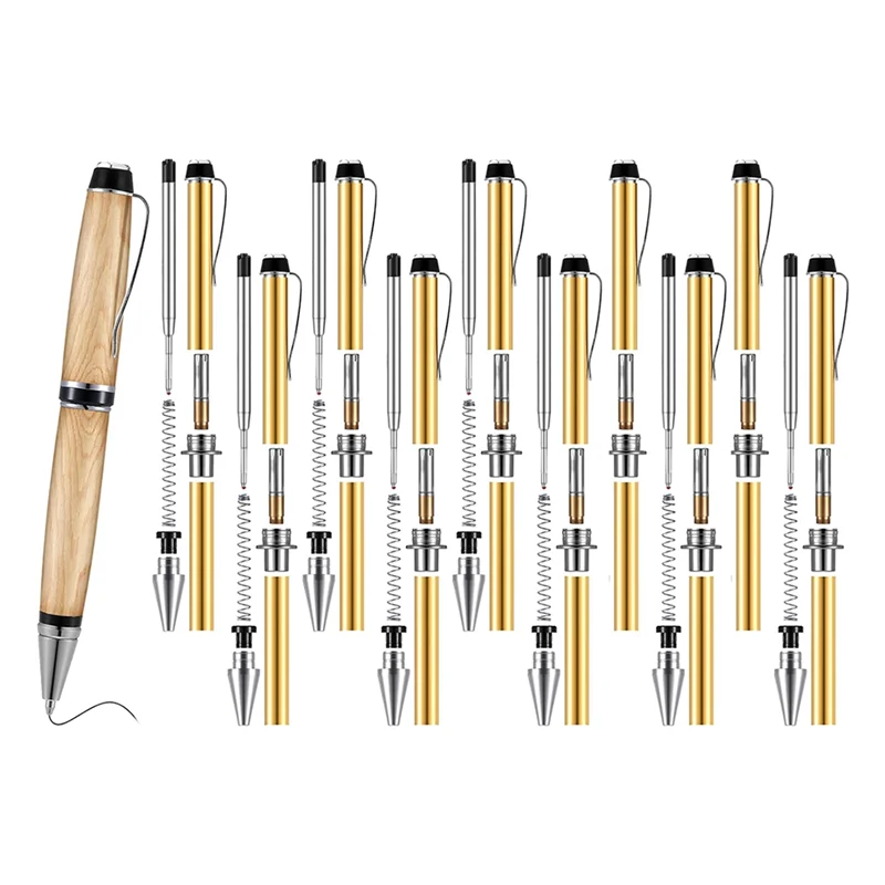 

ABUH-Rotating For Pen Kit For Wood Turning 10 Pieces Set With Refills Lathe Turning Supplies Bulk For Pen Making Materials