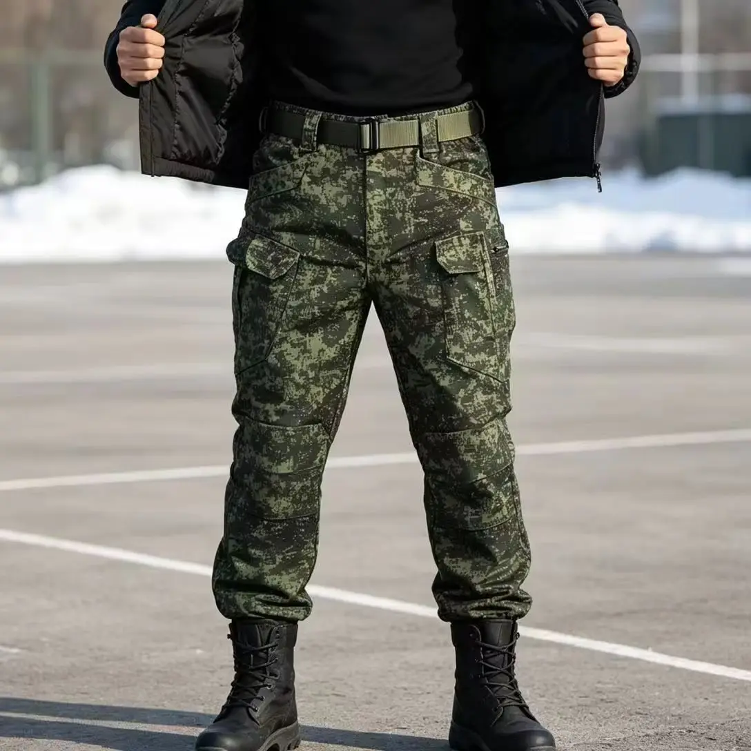 Men's Winter Fleece Cargo Pants Casual Windproof and Cold Resistant Mountaineering Hiking Multi Pocket Work Outdoor Trousers view 4