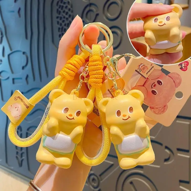 C9GB Butter Bear Keyring Funny Cartoon Squeeze Toy Sweet Bear Girl Keychain Girl Backpack Pendant Birthday Gift