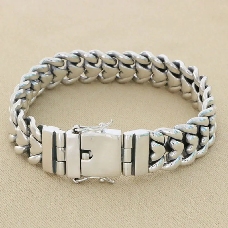 Japanese and Korean Handsome Silver S925 Full body Pure Silver Handmade Bracelet Trendy Men's Personality Simple Couple Versatil