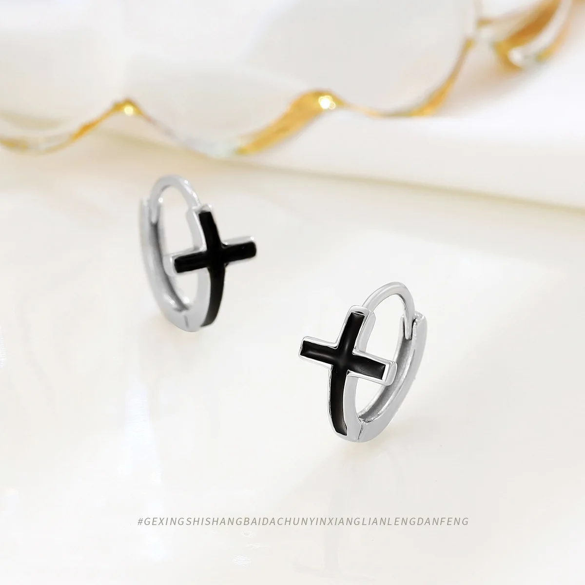 Black Cross Dangle Earrings in S925 Sterling Silver, Uniquely Personalized High-grade Cross Hoops for Trendy Tasteful Jewelry