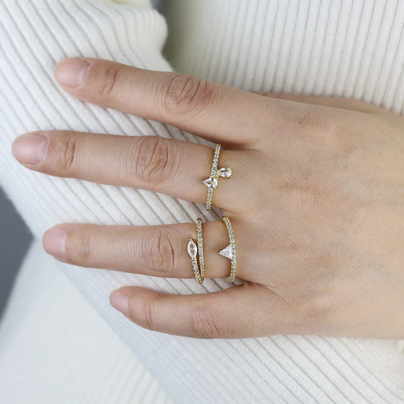 2025 new listing of a variety of gold color inlaid geometric patterns shiny zircon fashion simple ladies ring jewelry.