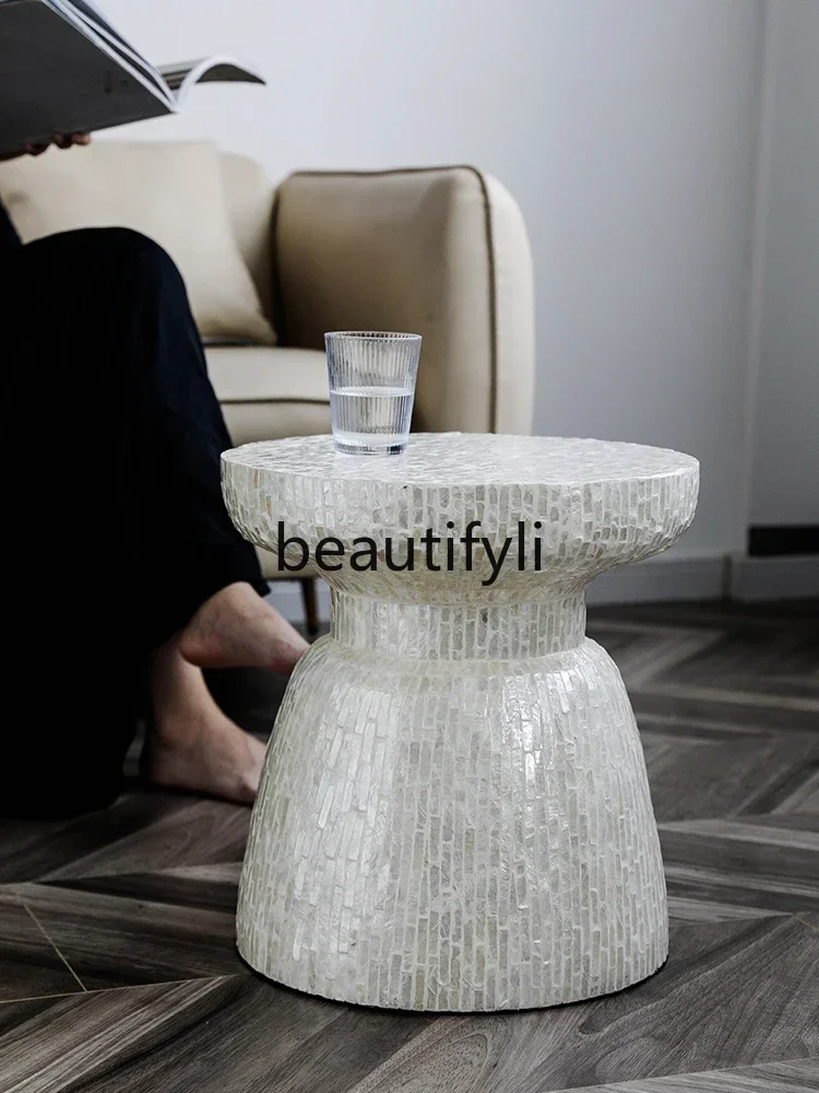 

ss K178ss25 High-end shell side table, household antique style living room, handmade coffee table art, soft decoration