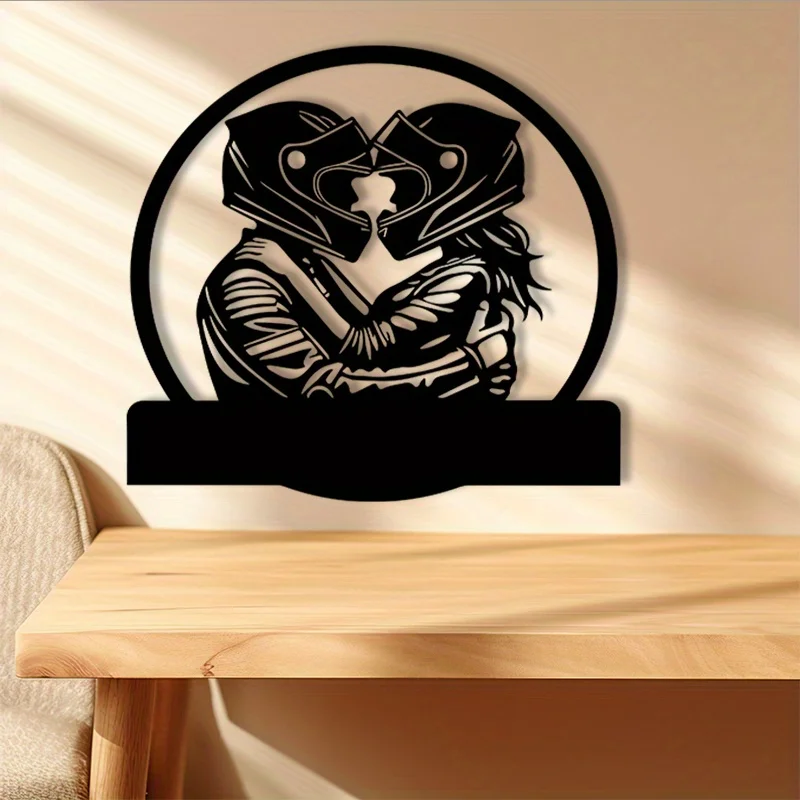 Biker Couple Metal Wall Art, 2D Flat Iron Silhouette, Corrosion‑Resistant Wall Decor, For Couple Den Garage Lounge