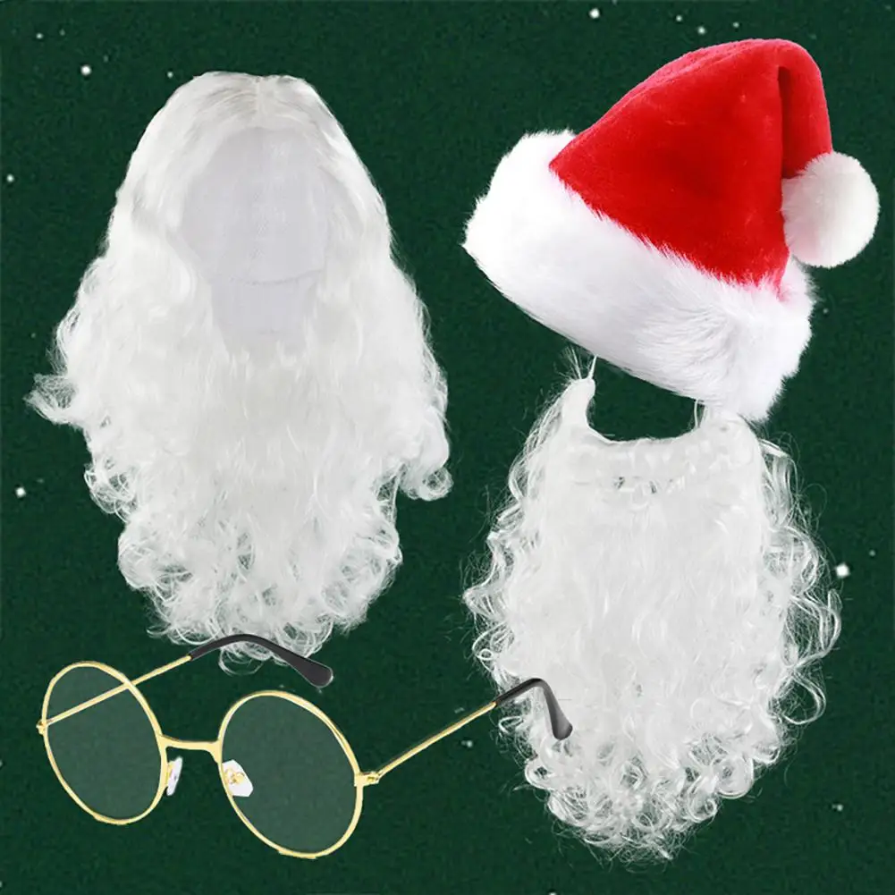 Kerstman Baard Pruik Set Mannen Kerstman Kostuum Accessoires Kerstman Stijl Kerst Kostuum Pruik Baard Set voor Cosplay Wit Krullend Claus