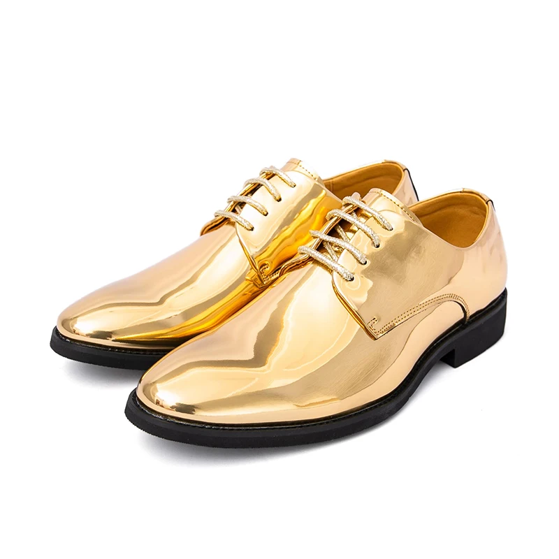 

Fashion Golden Leather Shoes For Men Large Size 50 Shiny Party Shoes Male Pointed Bussiness Man Formal Shoes Chaussures Homme
