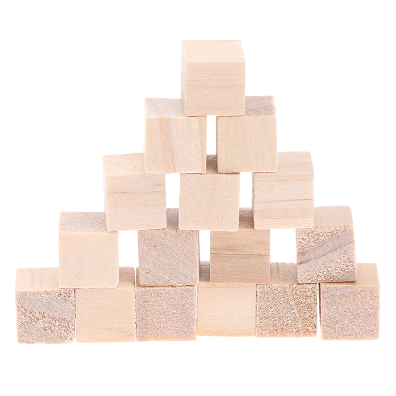 100pcs Unfinished Blank Mini DIY Wooden Square Blocks 1cm Wood Solid Cubes for Woodwork Craft Kids Toy Puzzle Making Material