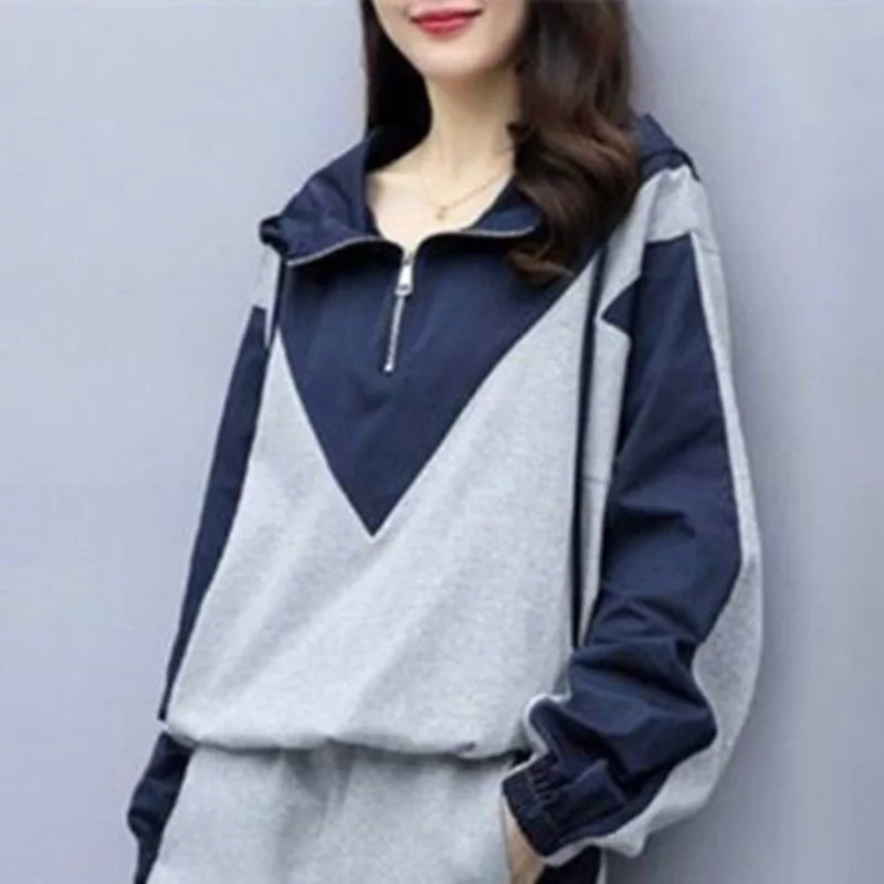 Leisure Sports Set for Women 2024 Spring and Autumn New Hooded Loose and Slim Fashion Casual and Age Reducing Two Piece Set