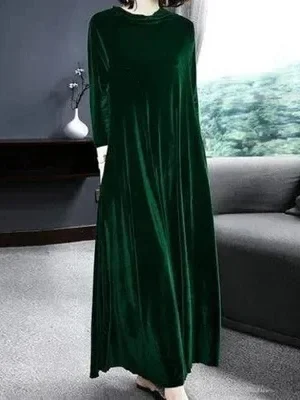 

Elegant Velvet Long Dress for Middle-Aged And Elderly Women Autumn New Style Korean Version Loose Fit Long Sleeve Dress