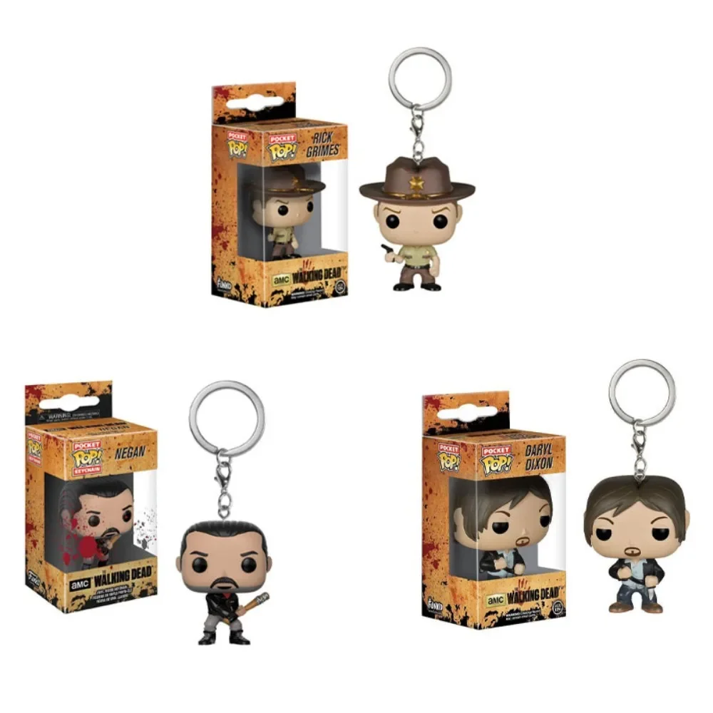 FUNKO Pocket Keychain The Walking Dead TV Play Q-version Character Darryl Sheriff Rick Nigen  Keychain Pendant Ornament Gift