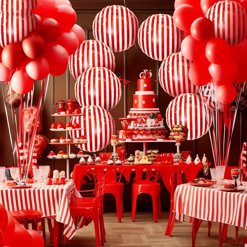 8 Stück 18 Zoll rot-weiß gestreifte Aluminiumfolienballons, Themenparty-Ballons, geeignet für Geburtstags- und Karnevalsparty-Dekoration