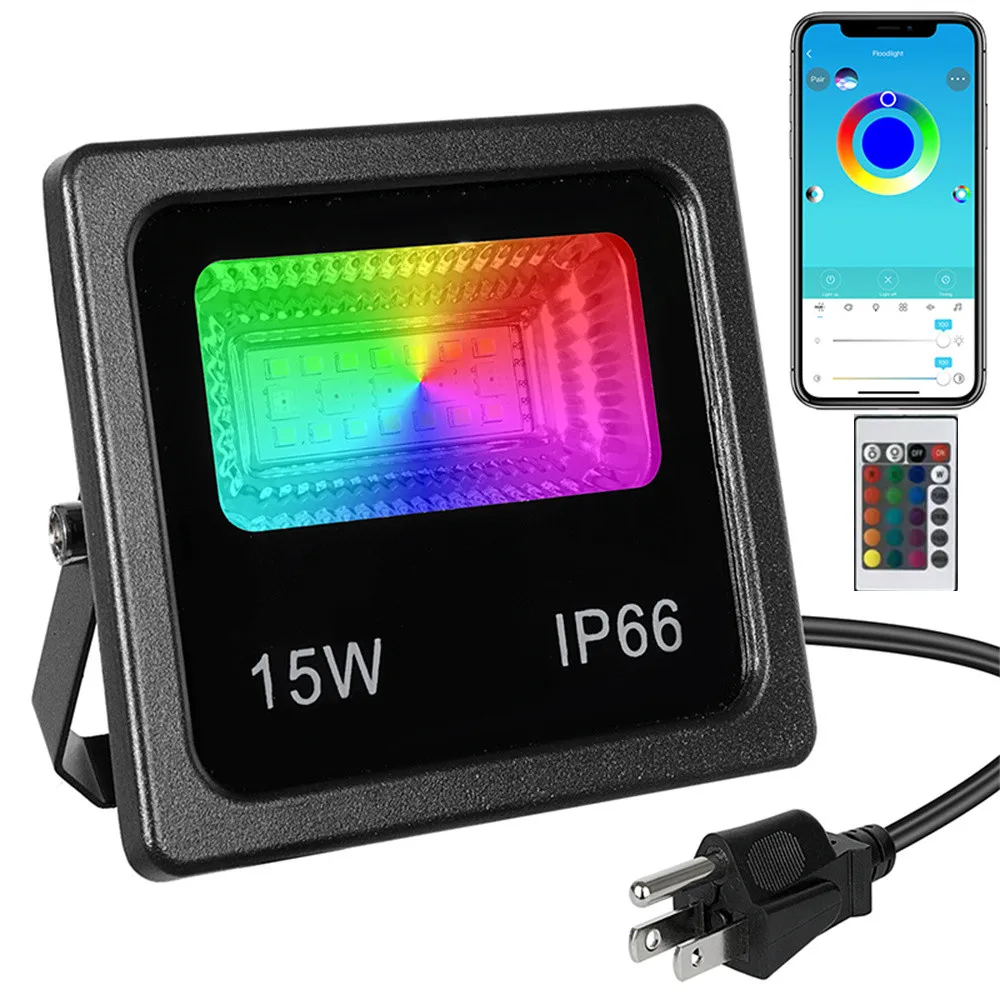 

Приложение 15 Вт RGBW светодиодный прожектор Bluetooth уличный умный прожектор 85-265 В IP66 водонепроницаемый прожектор с изменением цвета группа через приложение