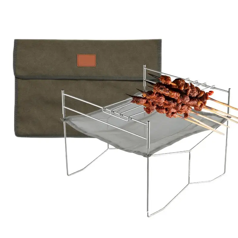 

Portable Mesh Fire Pit With Cooking Grate Burning Table Barbecue Rack Incinerator Burning Wood For BBQ Camping Beach Campfire