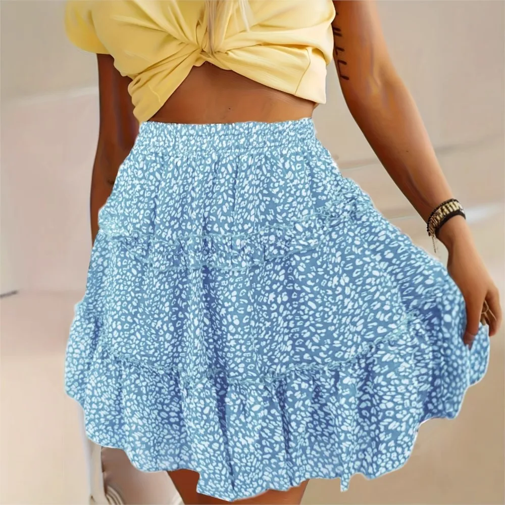 Summer New Women's High Waisted Short Skirt Casual Fashion Patchwork Floral Skirt Femal Beach Holiday A Line Skirt 2025