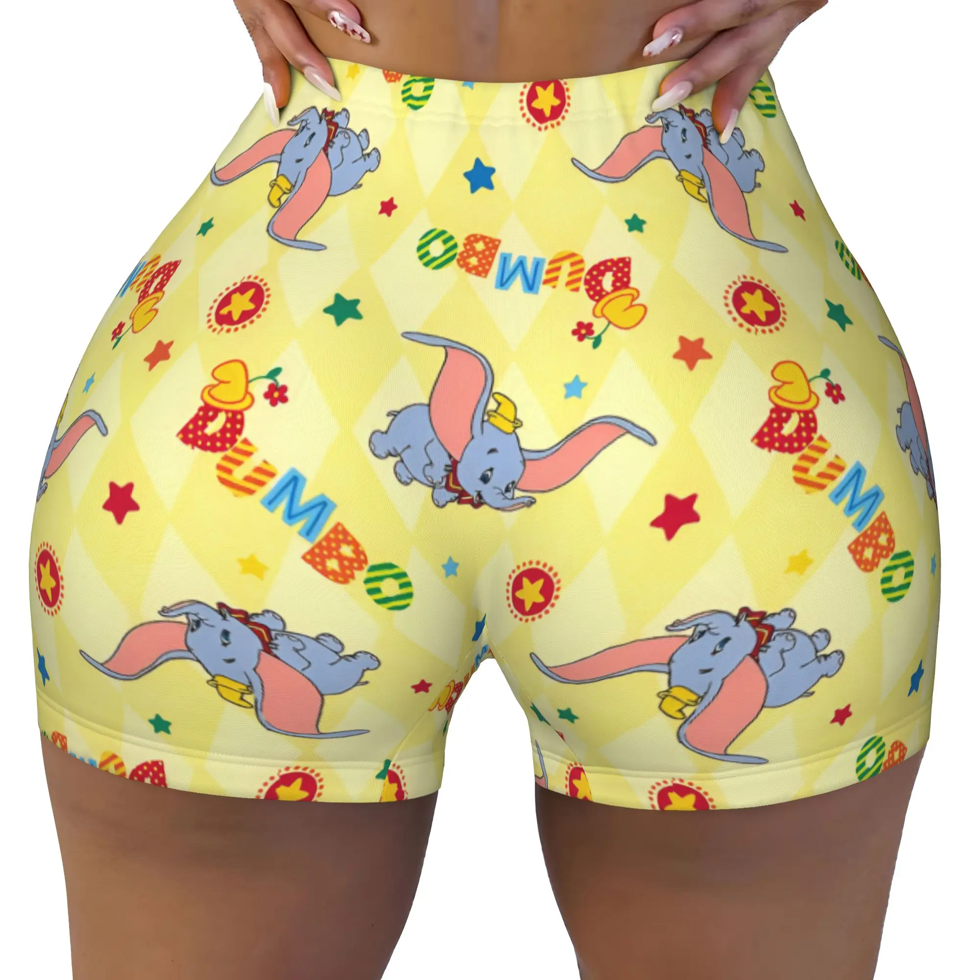 Custom Women's D-Dumboes Cartoon Workout Yoga Shorts Elephant Anime Athletic Gym Running Volleyball Shorts