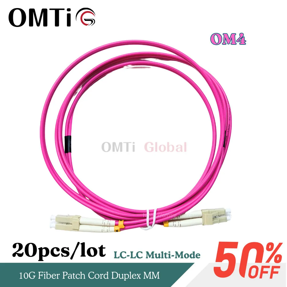 OMTiG 20pcs/lot LC-LC Multi-Mode OM4 1M/2M/3M/5M Fiber Cable 2.0/3.0mm Multimode Duplex LC-UPC Fiber Optical Jumper Patch Cord