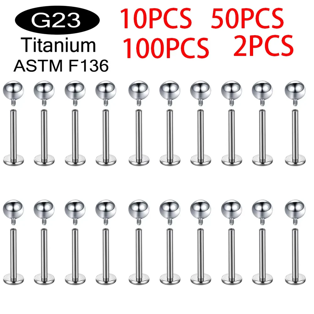 2/10/50/100PCS ASTM F136 G23Titanium Labret Lip Stud Earrings Wholesale Piercing Body Jewelry Internally Threaded Ball Nose Nail