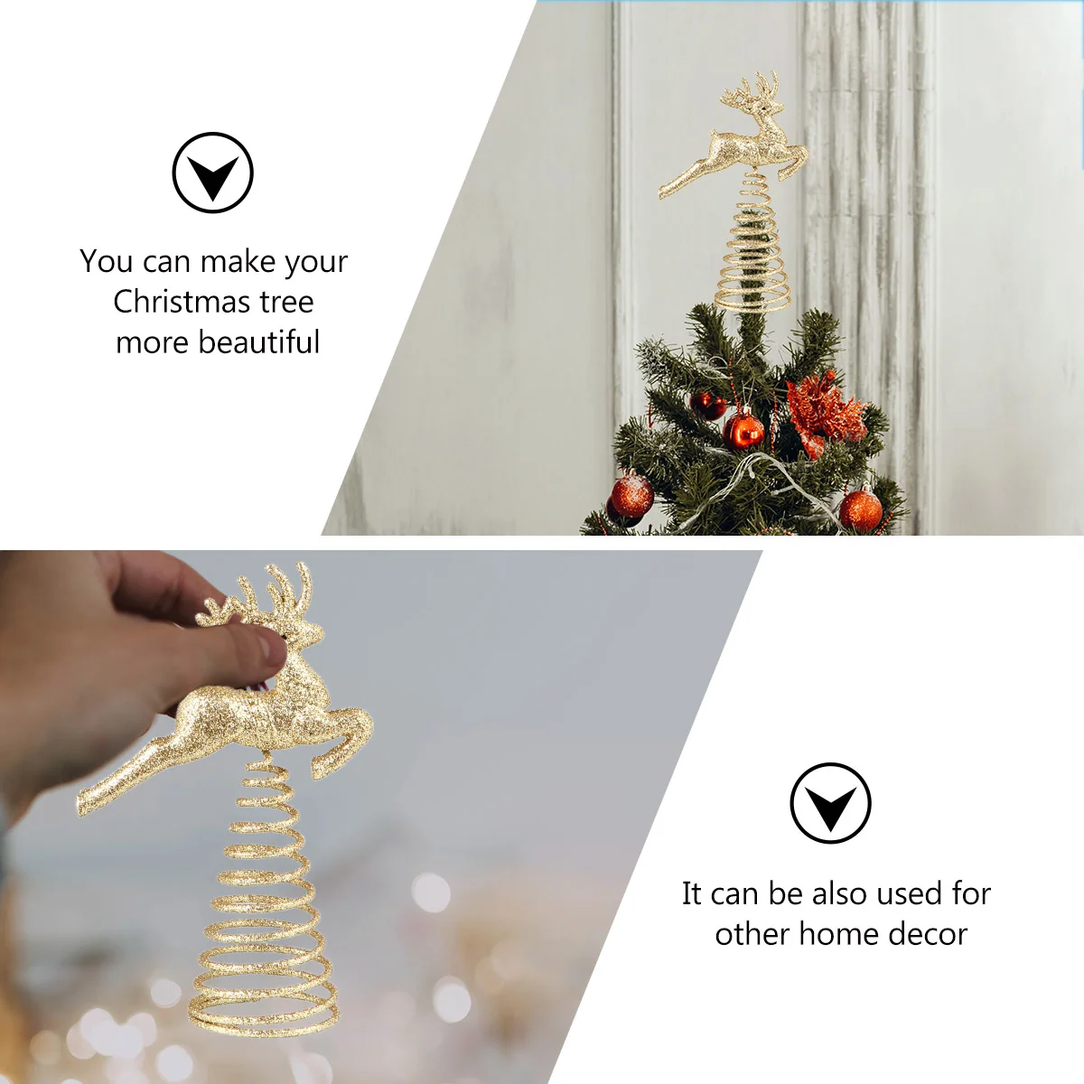 Decoração de árvore de Natal Topper estrela Reno Hugger 3d Toppers Flash brilhante