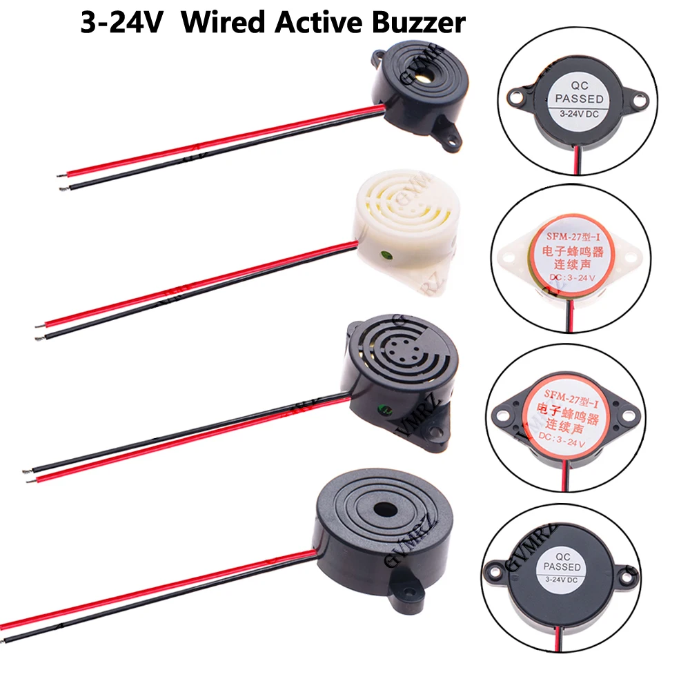 3-24V SHD4216 Wired Active Buzzer Assortment Kit SFM-20B(White/Black)/SFM-27 DC Continuous Sound & Alarm Systems Component