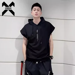 Hip Hop Sleeveless T-Shirt Vest Men 2024 Summer Techwear Tactical Hood Tank Loose Men Tops Tees Shirt Cotton Black