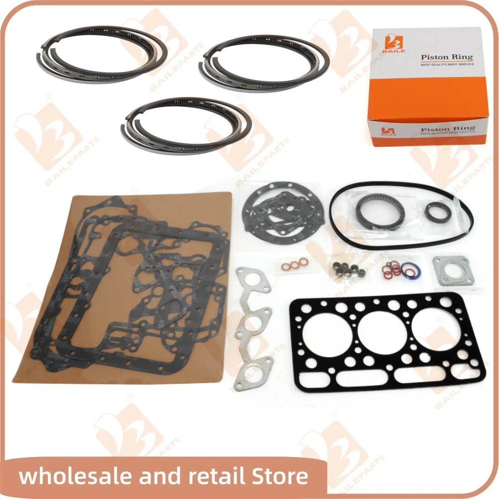 D1302 For Kubota Full Gasket Kit Set Engine With 3 Cylinders Piston Ring 82*2.5HK+2+5 Cylinder Head Gasket Overhaul Rebuild Kit