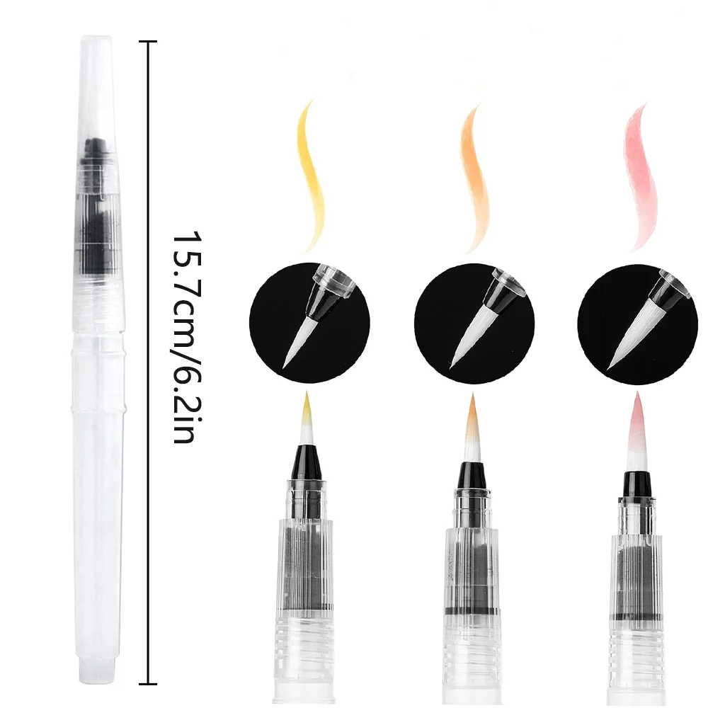3/36PCS Water Brush Pen, Refillable Watercolor Brush Pens, Leakproof Water Pens Suitable for Watercolor, Gouache, Artist