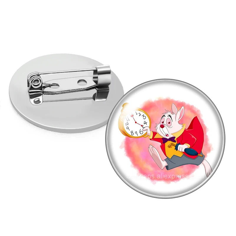 Alice in Wonderland Cheshire Cat poker Queen Photo Glass cabochon Brooch pinback button Bag Clothes Denim Jeans Lapel Pin Badge view 6