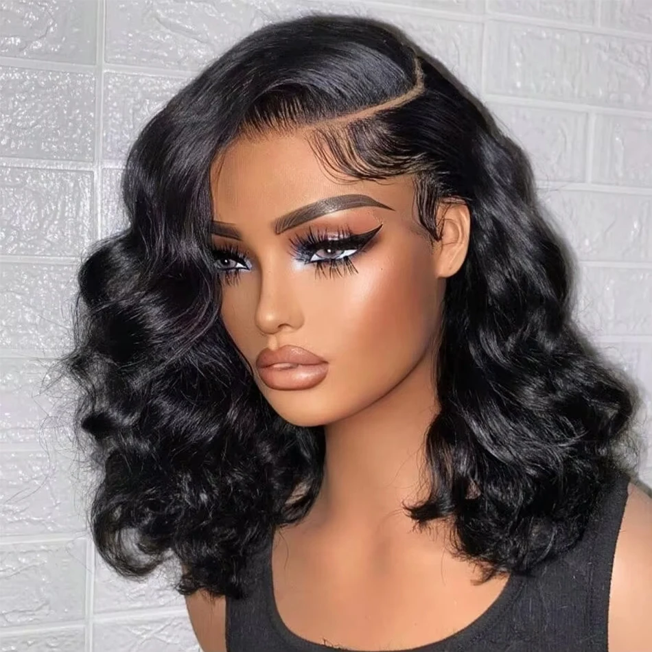 

Парик из натуральных волос Remy, 200% плотности, с эффектом Body Wave, короткий боб, с прозрачным кружевом 13x4 и кружевной застежкой 4x4, без клея