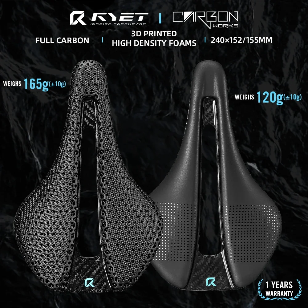 RYET Full Carbon Bicycle Saddle Wide 155/152mm 7*9 120g 3D Printed Bike Seating EVA Cushion Triathlon Road MTB Cycling Seat Part