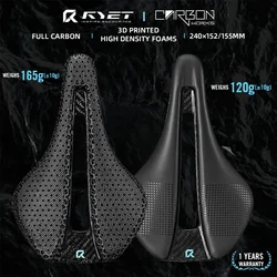 RYET Bicycle Saddle Ultralight Full Carbon 7*9 120g 3D Printed Bike Seating EVA Cushion Triathlon Road MTB Cycling Seat Part
