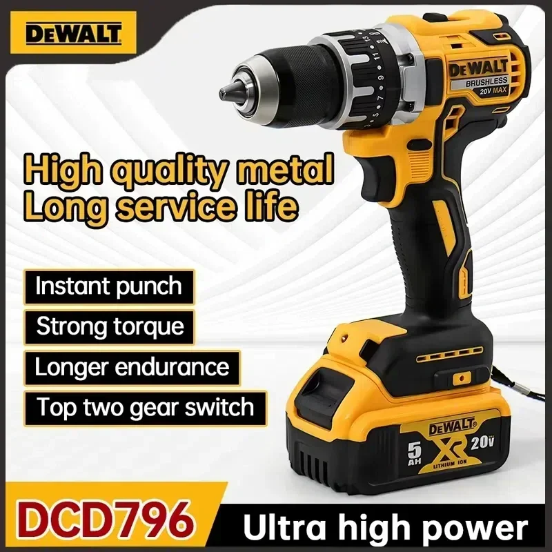 Dewalt dcd796 sem fio sem escova furadeira de impacto sem escova multifuncional recarregável portátil 20v bateria ferramentas elétricas