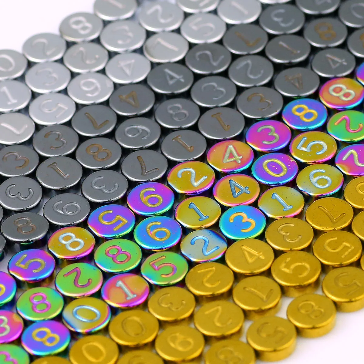 8mm 48Pcs Number Digital Flat Round Hematite Spacer Loose Beads Ideal for DIY Bracelets Necklaces Keychains Other Jewelry Making