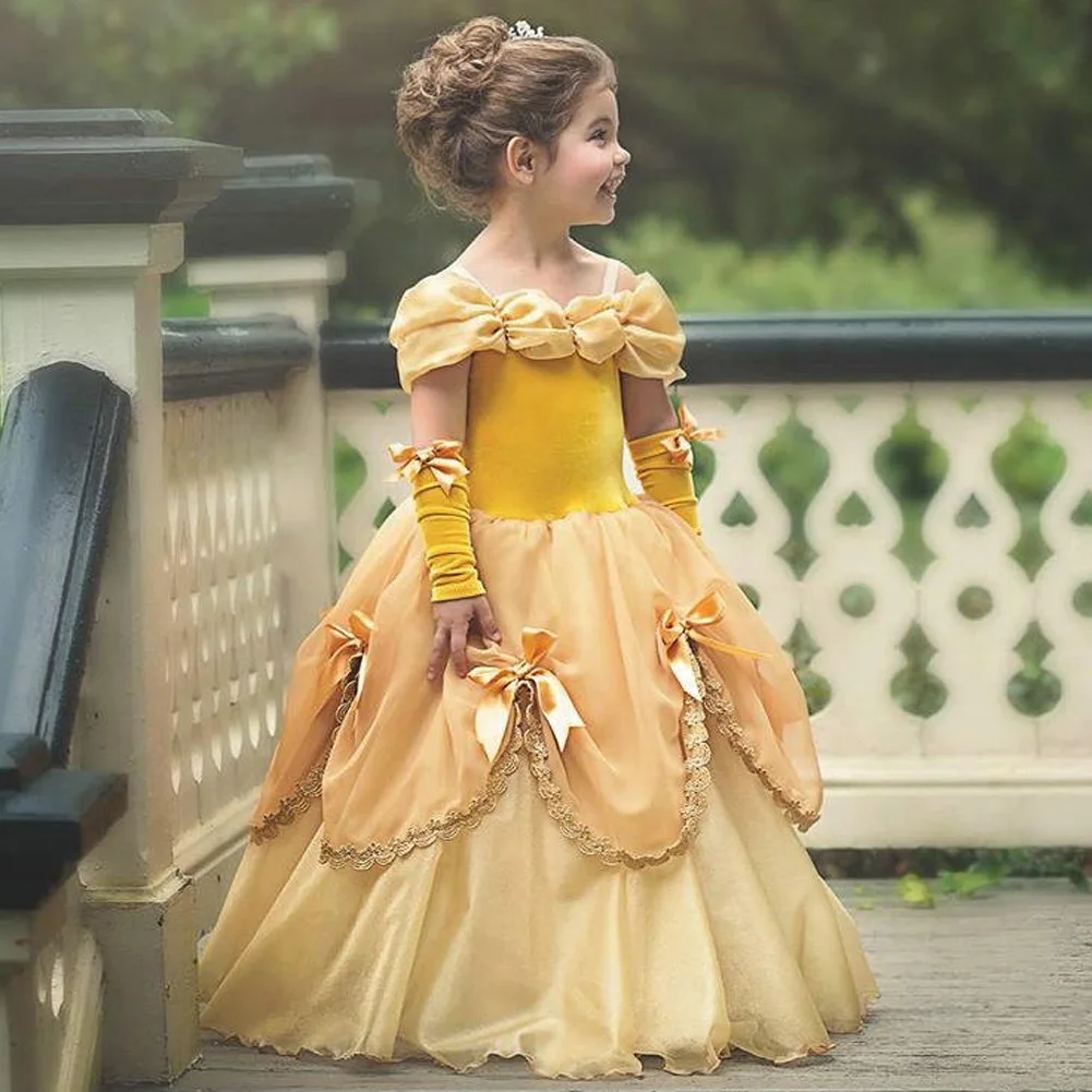 Hot Sale Summer European Design Teenagers Kids Princess Belle Cosplay Costume Girls Tutu Party Dresses