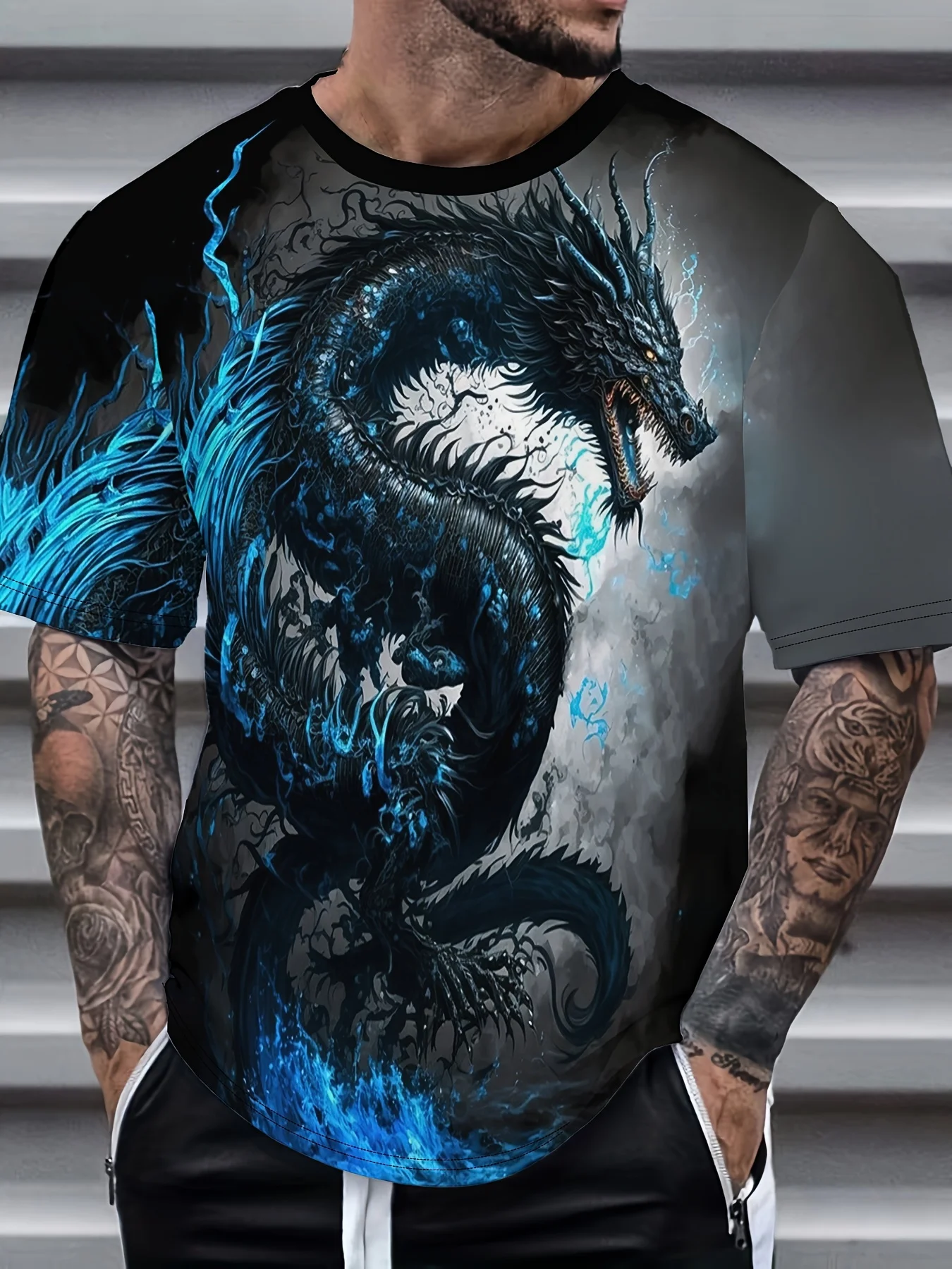 

Men's 3D Colorful Cat Graphic Print T-Shirt - Street Style Short Sleeve Round Neck Tee, Vibrant Digital Print, Machine Washa