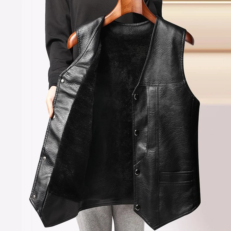 

Anti Cold Leather Vest for Men Winter Warmth with Detachable Hood Suitable for Middle Aged Elderly Fathers​