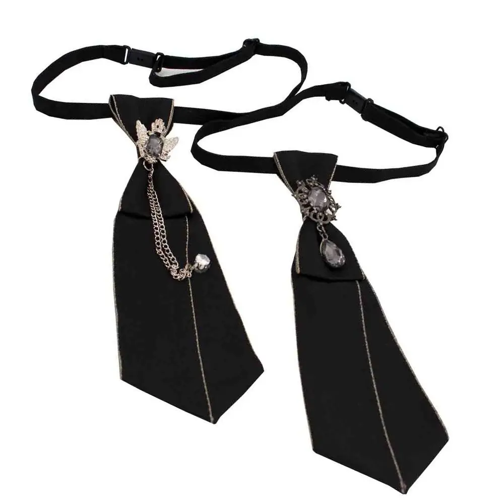 Colar de corrente de metal preto para meninos e meninas, pingente de cristal, decoração da camisa JK, gótico ajustável Cravat