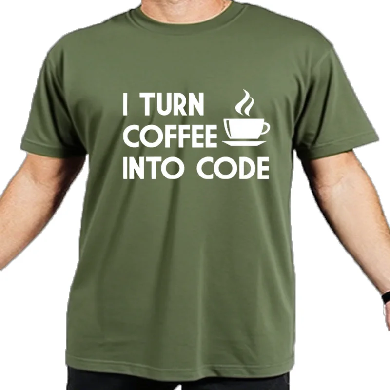T-shirt à manches courtes pour hommes, I Turn Coffee Into Code, Funny Geek Graphic, Y2K, Y-Respzed, Hip Hop Tshirt, Vête