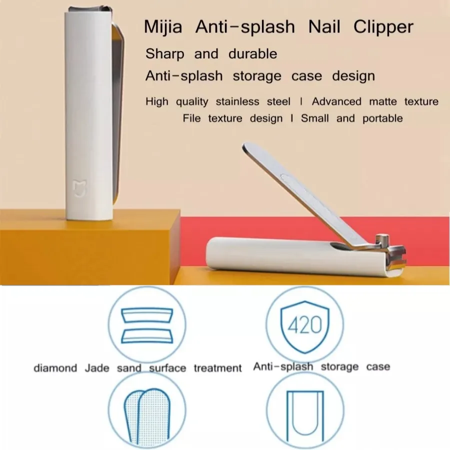 Xiaomi mijia 402 cortador de unhas de aço inoxidável pedicure cuidados aparador portátil arquivo de unhas com escudo de armazenamento anti-respingo