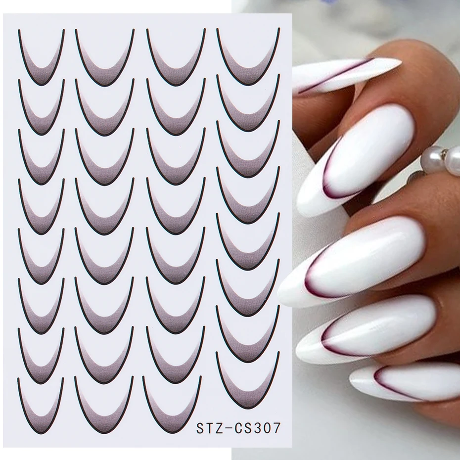 6pcs French Manicure Sticker Gradient Stripe Lines Sliders For Nails Ombre Designs Self-Adhesive Nail Art Decals DIY Decoration