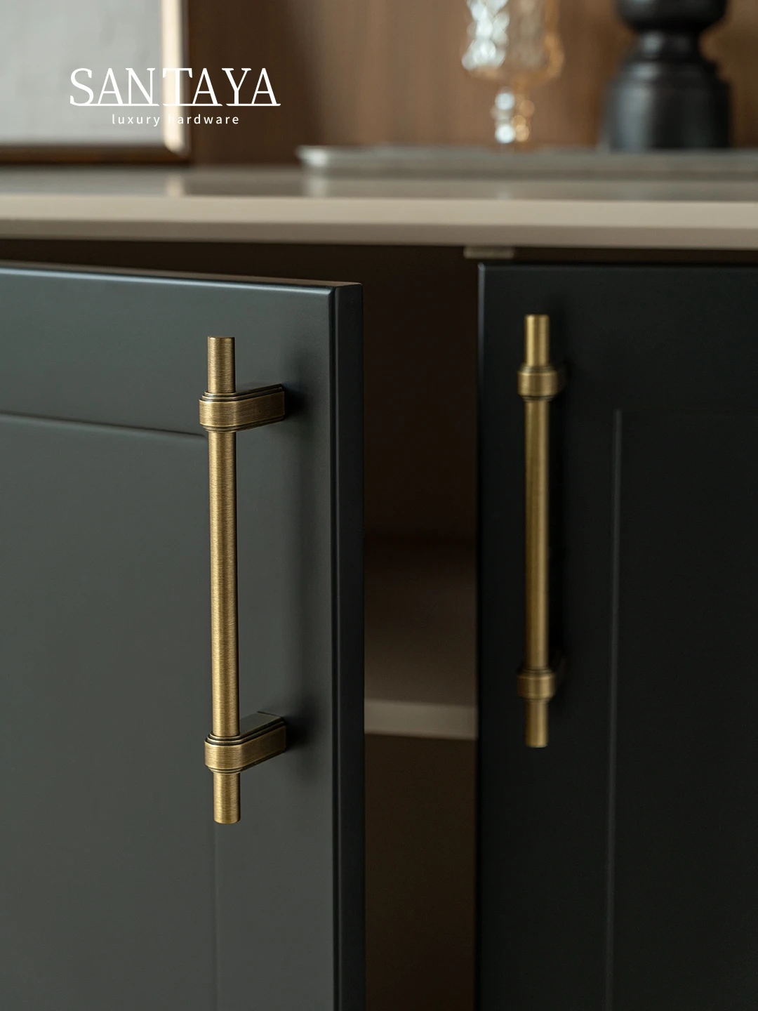 Santaya มือจับตู้ครัวทองเหลืองขัดเงาแบบโบราณ มือจับลิ้นชักตู้เสื้อผ้าห้องนอน มือจับเฟอร์นิเจอร์แบบยาวรูปตัว T