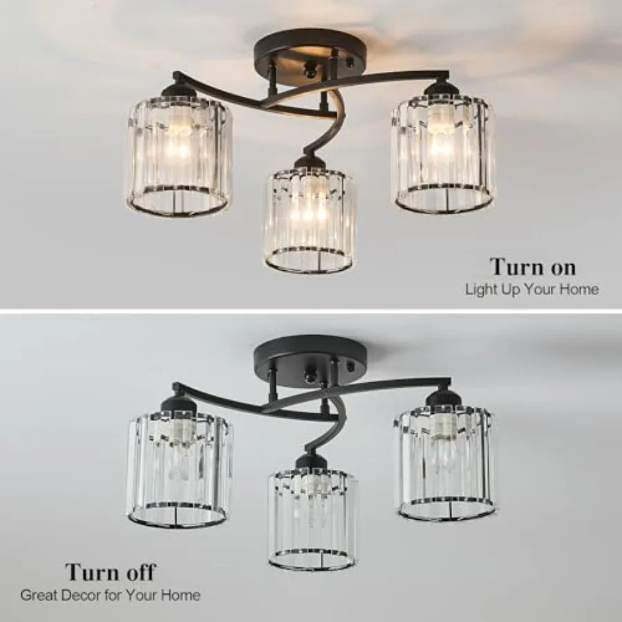 Crystal Chandelier, 3 Lights Ceiling Light, Modern Lighting Fixture for Living Room, Dining Room, Bedroom