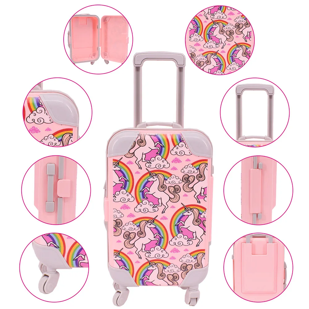 Mini Luggage Doll Accessories Suitcase Cute Anime Printing Unicorn/Cat For 30Cm Duck lalafanfan/18 inch Girl\'s/Paola Reina dolls