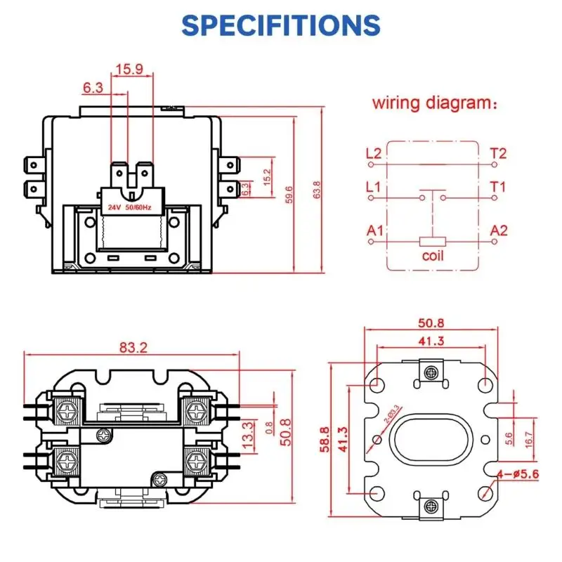 652F High Performances 24VAC Coils Contactors 25A/40.0A FLA With Copper Plastic Contacts for HVAC Easy Installations