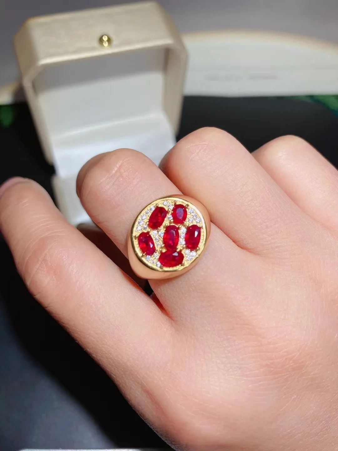 

Super Luxury Ruby Silver Ring for Party Total 1.2ct Natural Ruby Ring 3 Layers Gold Plating No Fading Vintageruby Jewelry