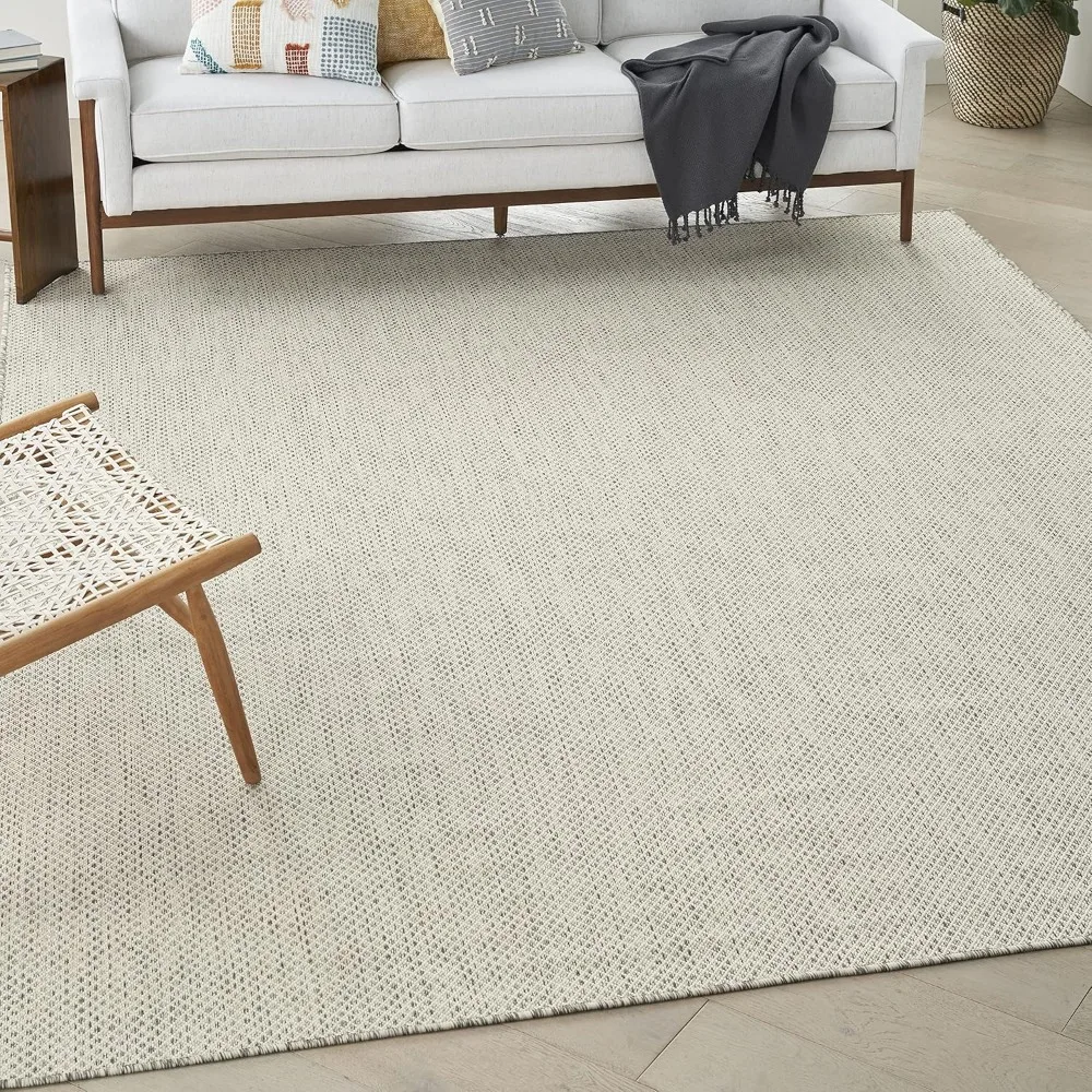 

Indoor and Outdoor Geometric Area Rug, Easy Cleaning, Non Shedding, Ivory Silver, Living Room Carpet, Bed Room, 8x10'