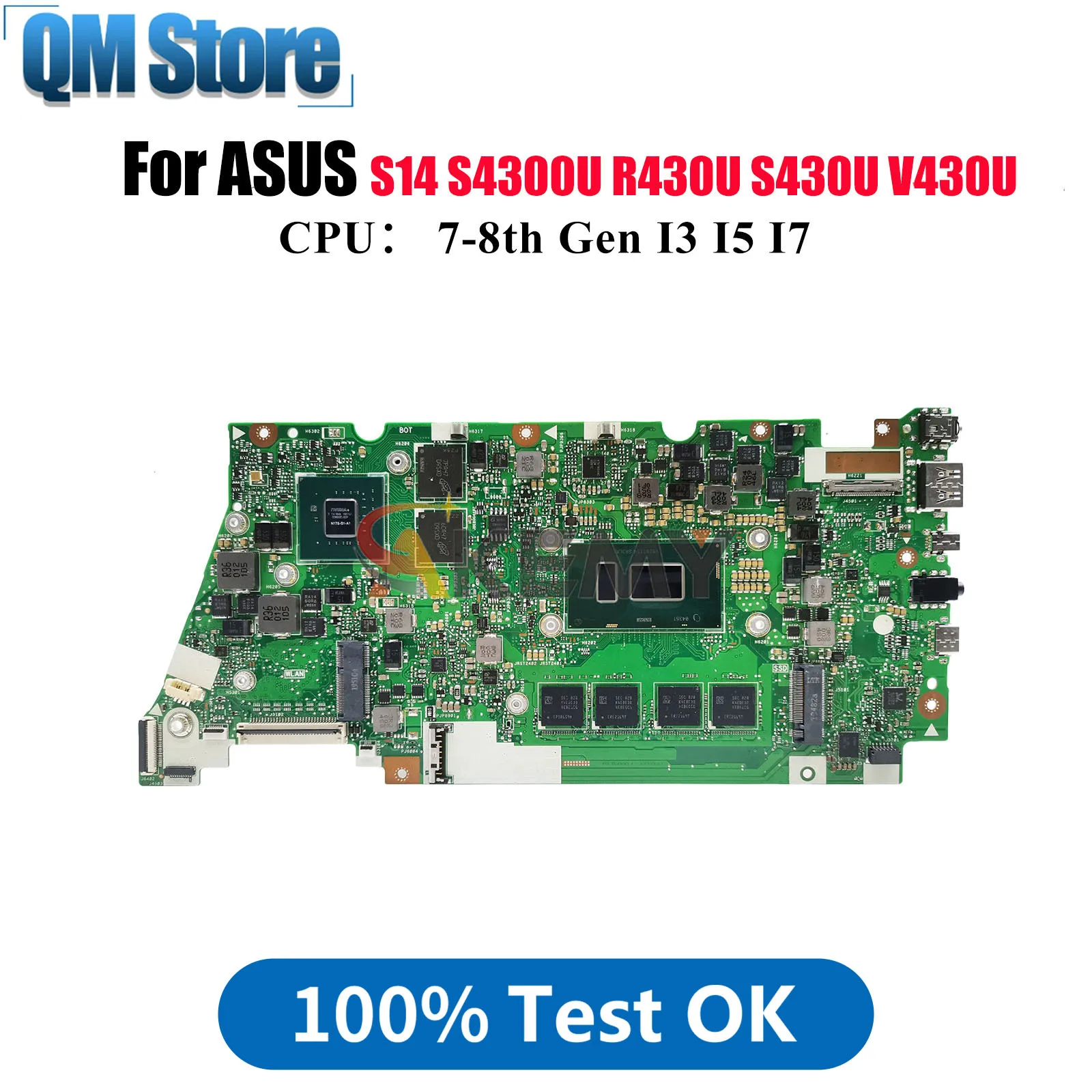 

X430UN Laptop Motherboard For ASUS VivoBook X430UN K430U X430U S430U V430U R430U S4300U S14 Mainboard With I3 I5 I7 CPU tests OK