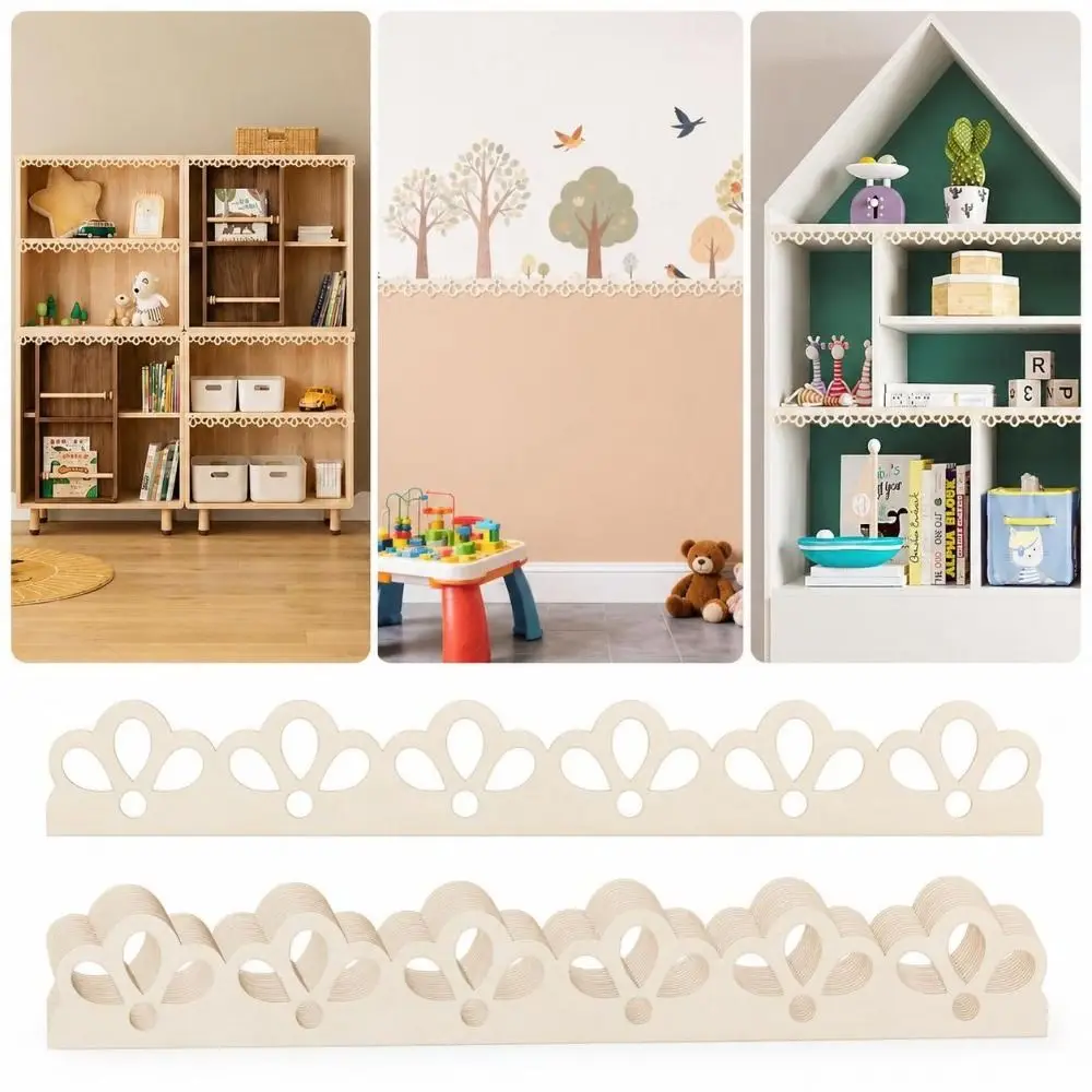 5pcs Portable Stainable Decorative Wood Trim DIY Creative Wood Molding Paintable Scalloped Edge Home Wall Decoration